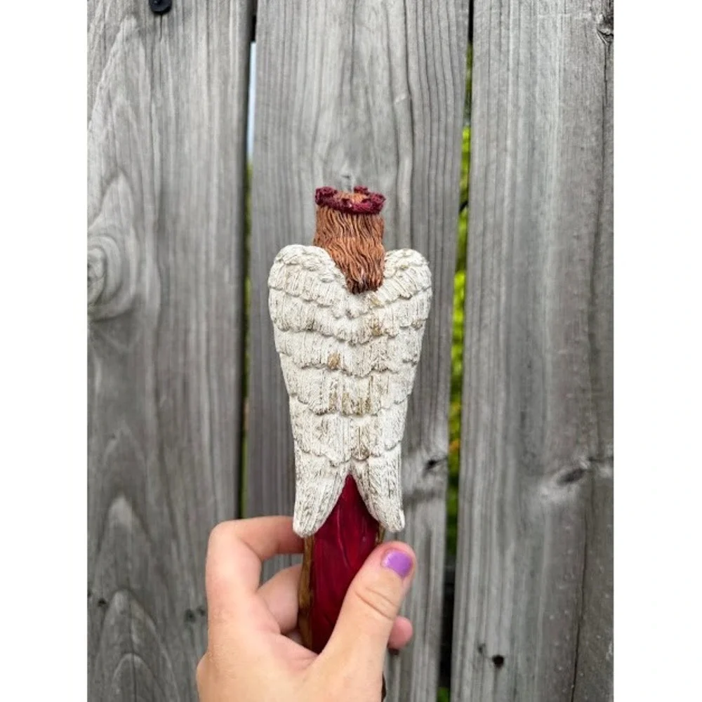 Angel Christmas Decor Figurine Burgundy Red Gold Rustic Praying Statuette